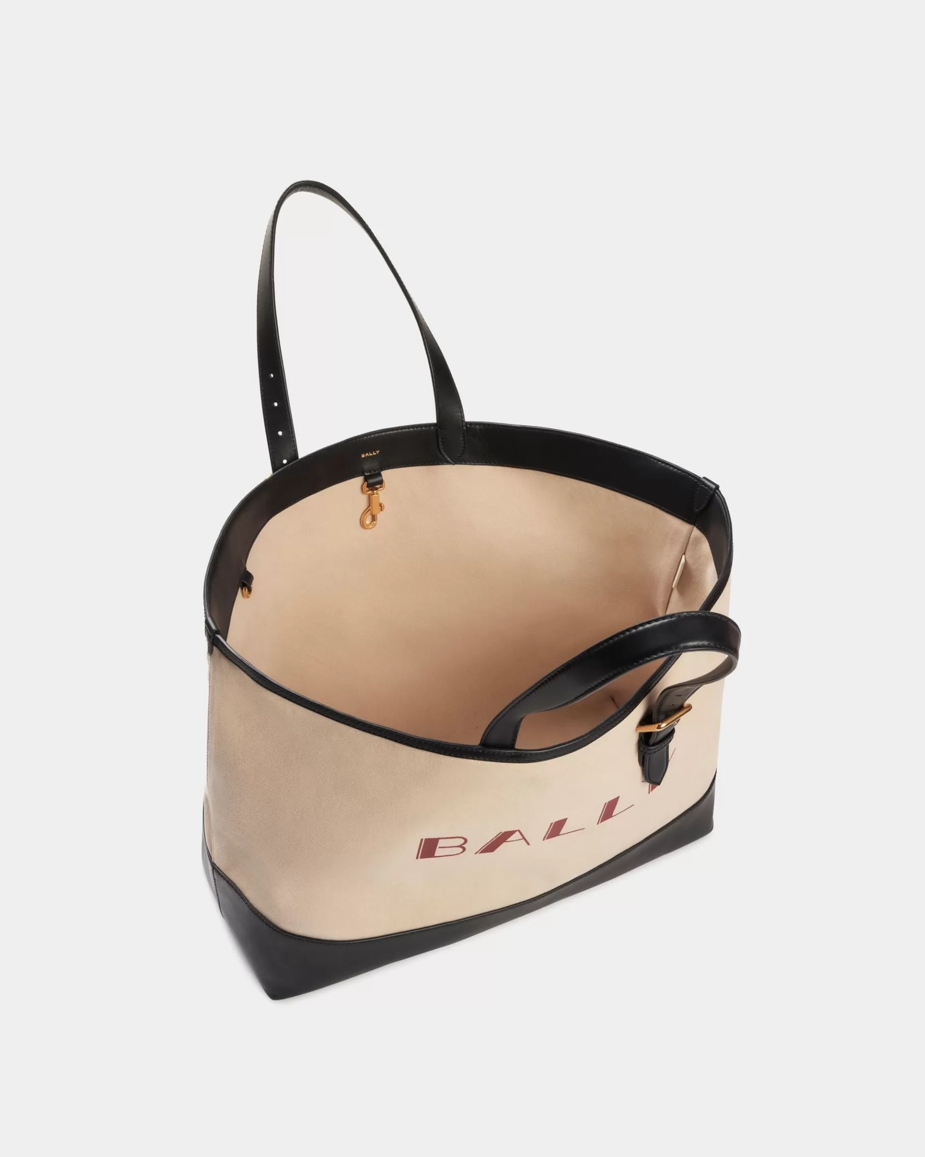 Tote Bags<Bally Summer Capsule Tote In Natural And Navy Blue Canvas And Leather White