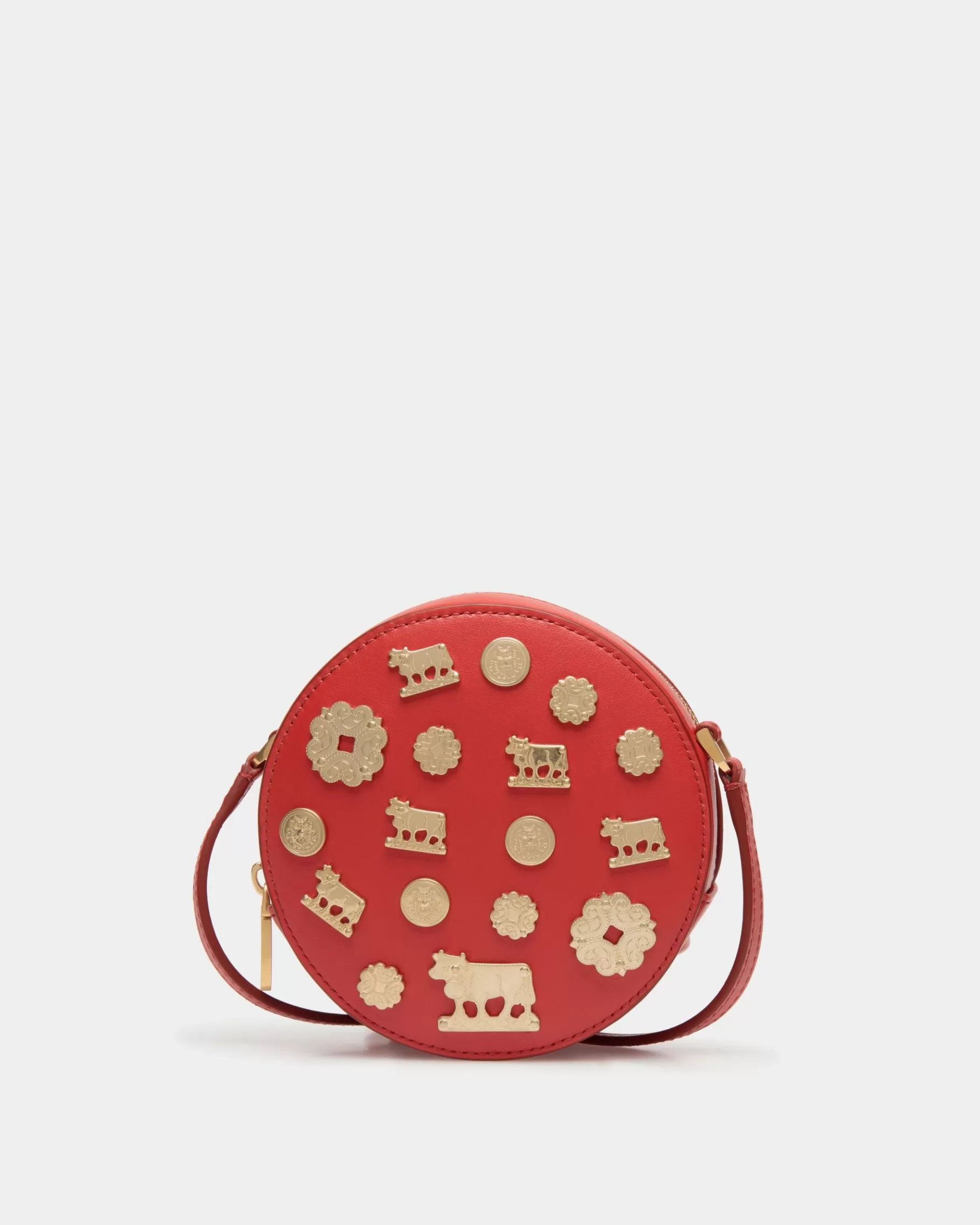 Small Accessories | Mini & Belt Bags<Bally Swissness Round Minibag With Studs In Candy Leather Red