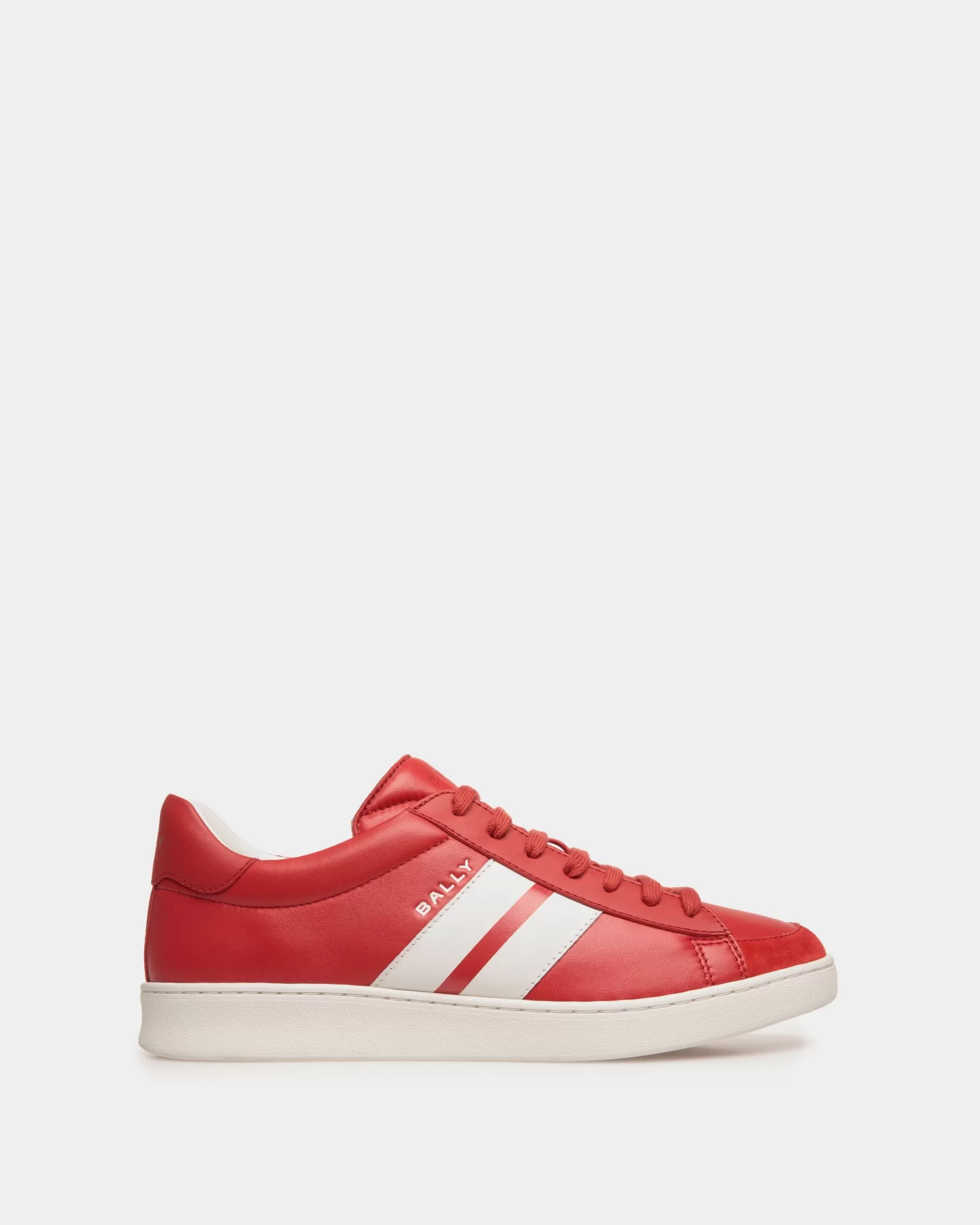 Sneakers<Bally Tennis Sneaker In Candy And White Leather Red