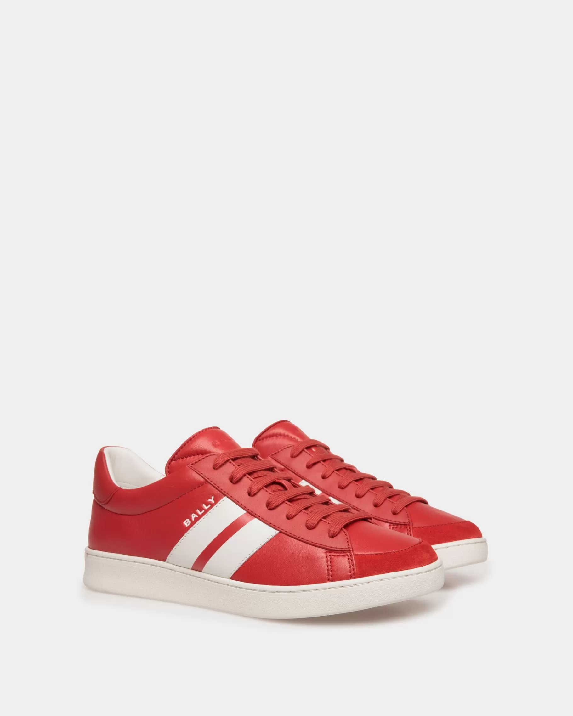 Sneakers<Bally Tennis Sneaker In Candy And White Leather Red