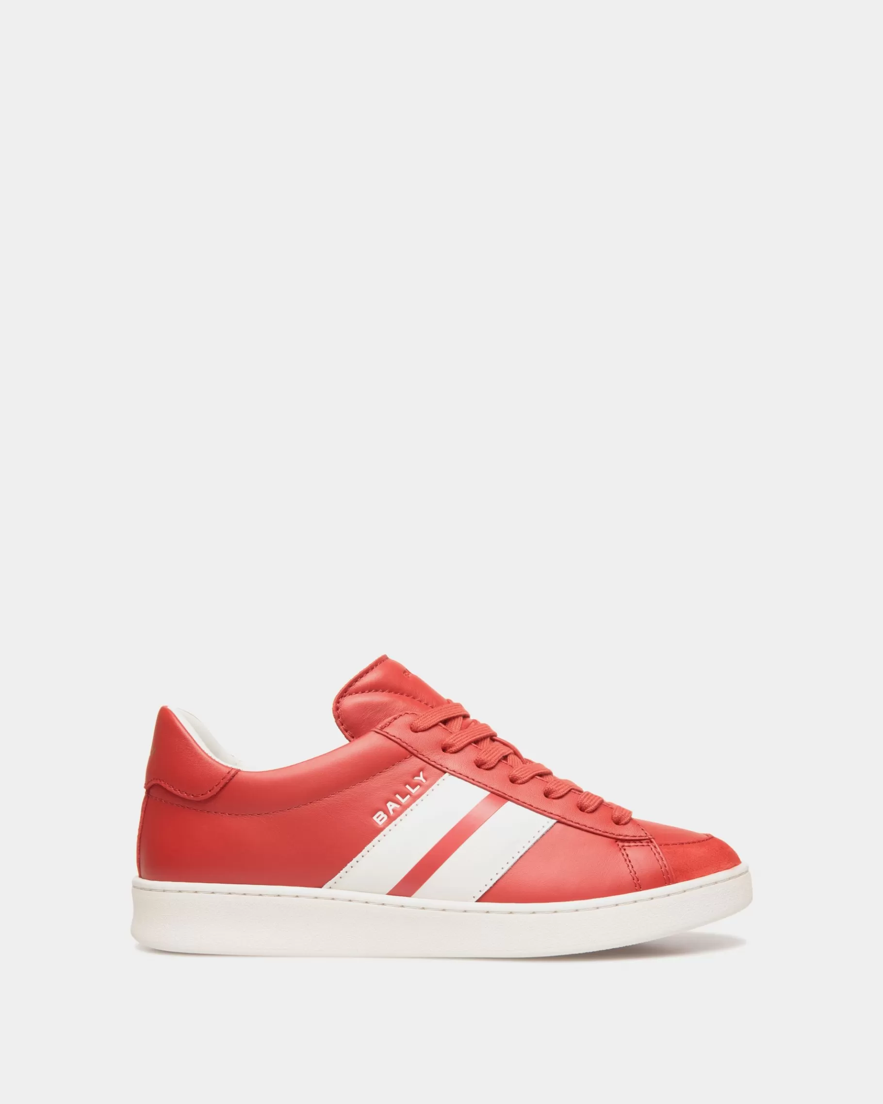 Sneakers<Bally Tennis Sneaker In Candy And White Leather Red