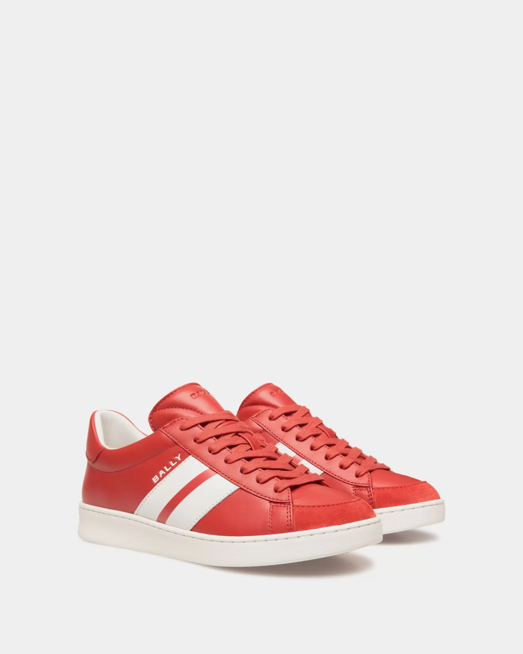 Sneakers<Bally Tennis Sneaker In Candy And White Leather Red