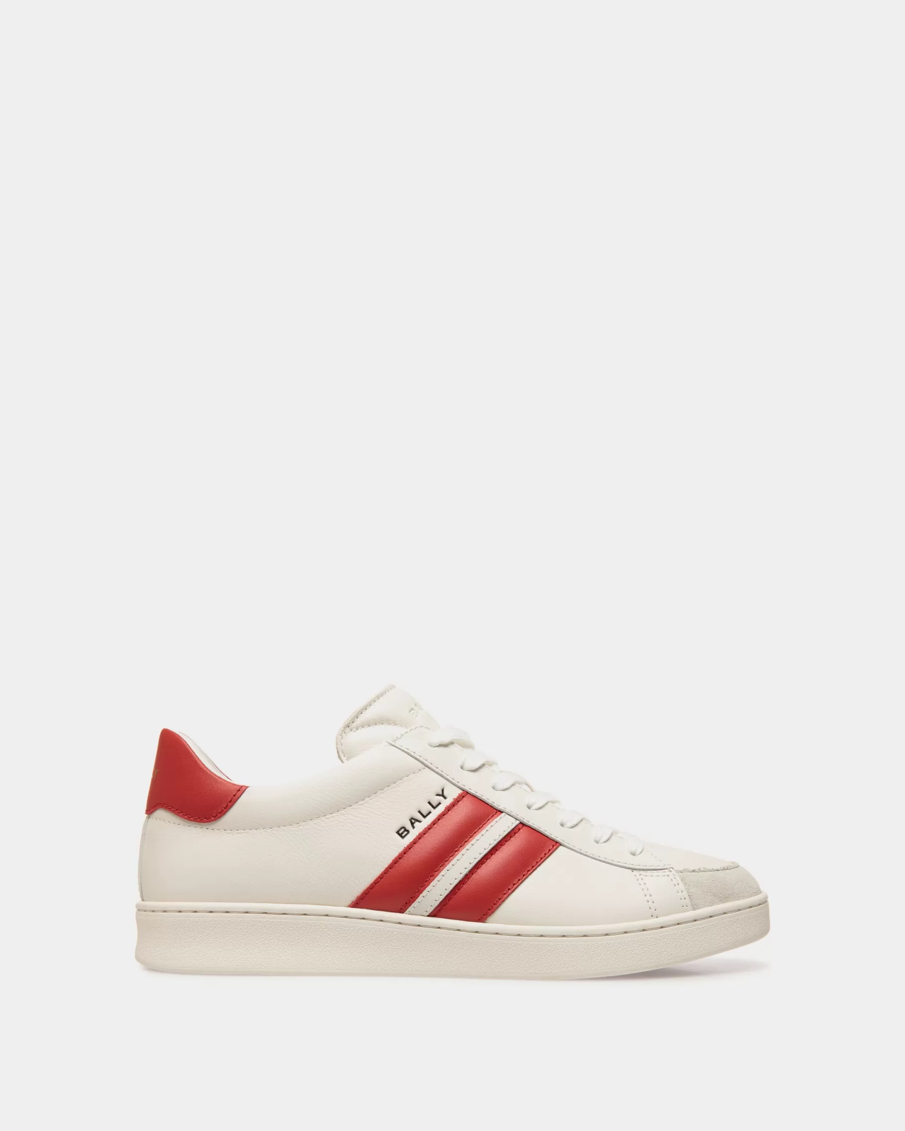 Sneakers<Bally Tennis Sneaker in White and Candy Leather Red