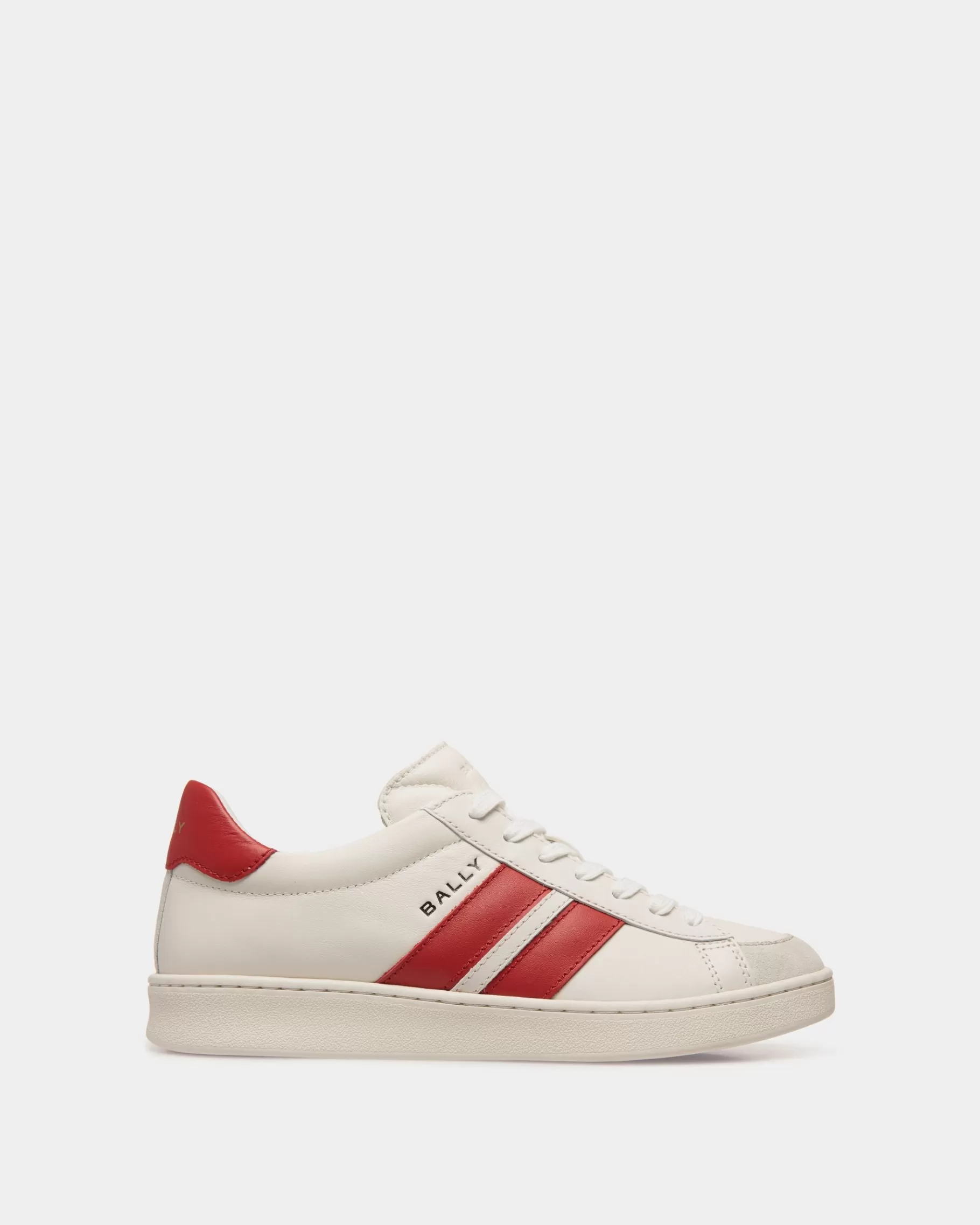 Sneakers<Bally Tennis Sneaker in White and Candy Leather Red