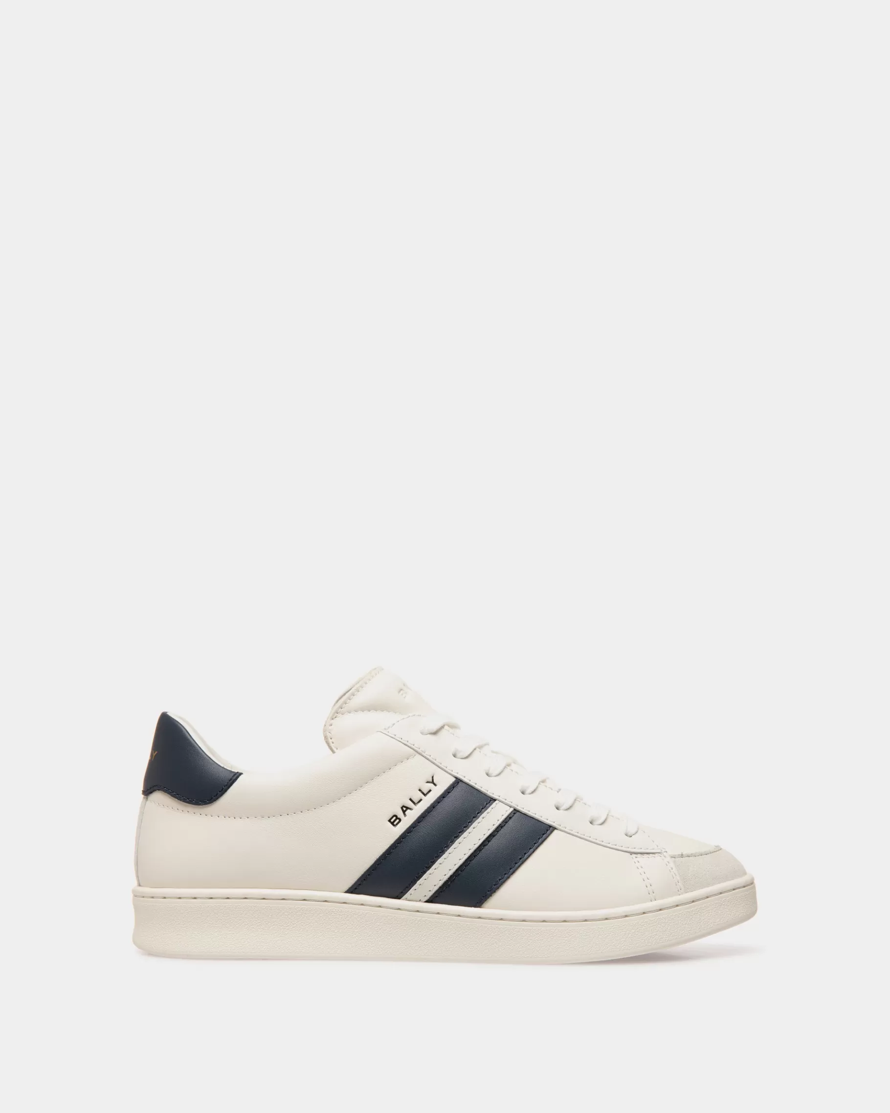 Sneakers<Bally Tennis Sneaker in White and Navy Leather Blue