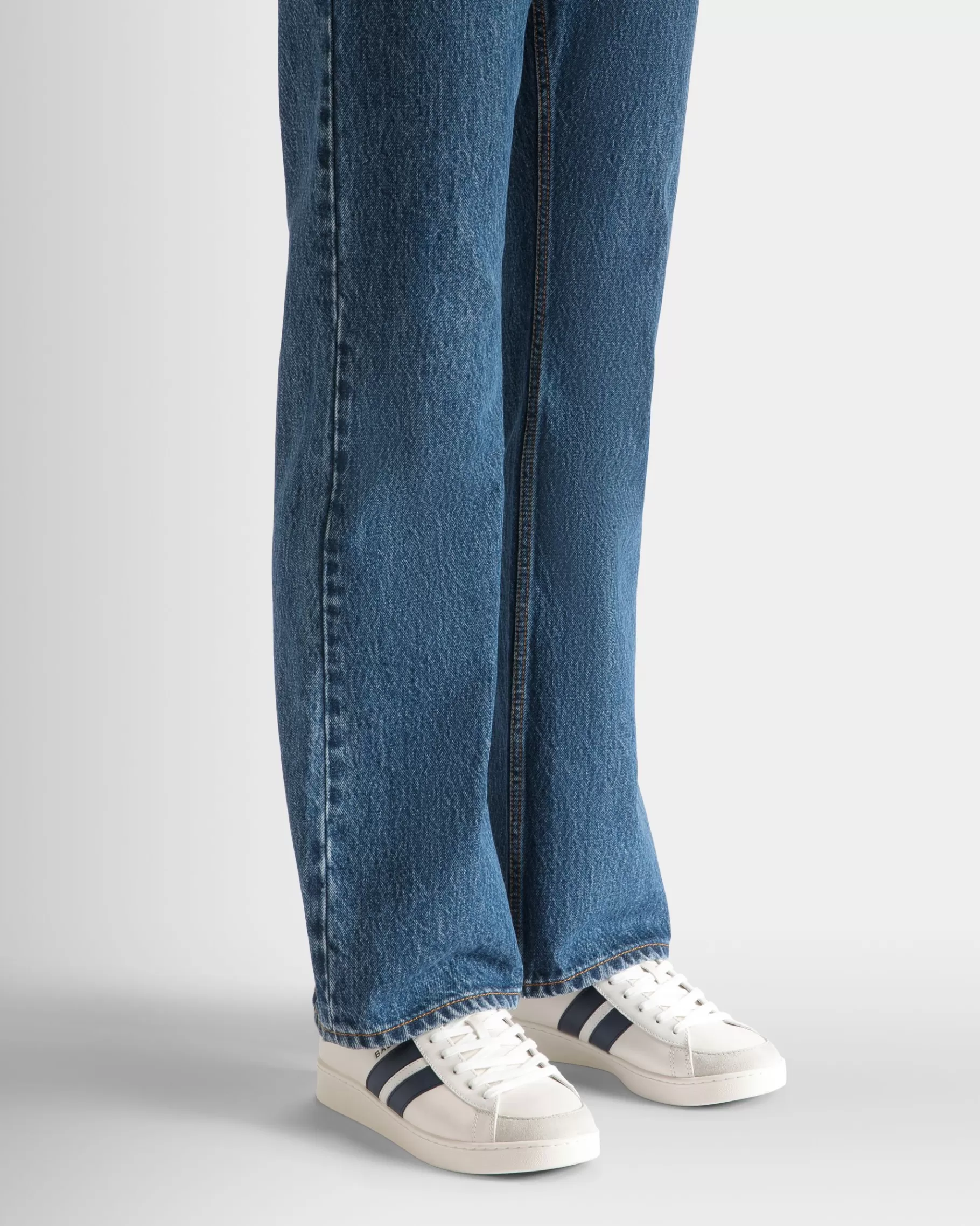 Sneakers<Bally Tennis Sneaker in White and Navy Leather Blue