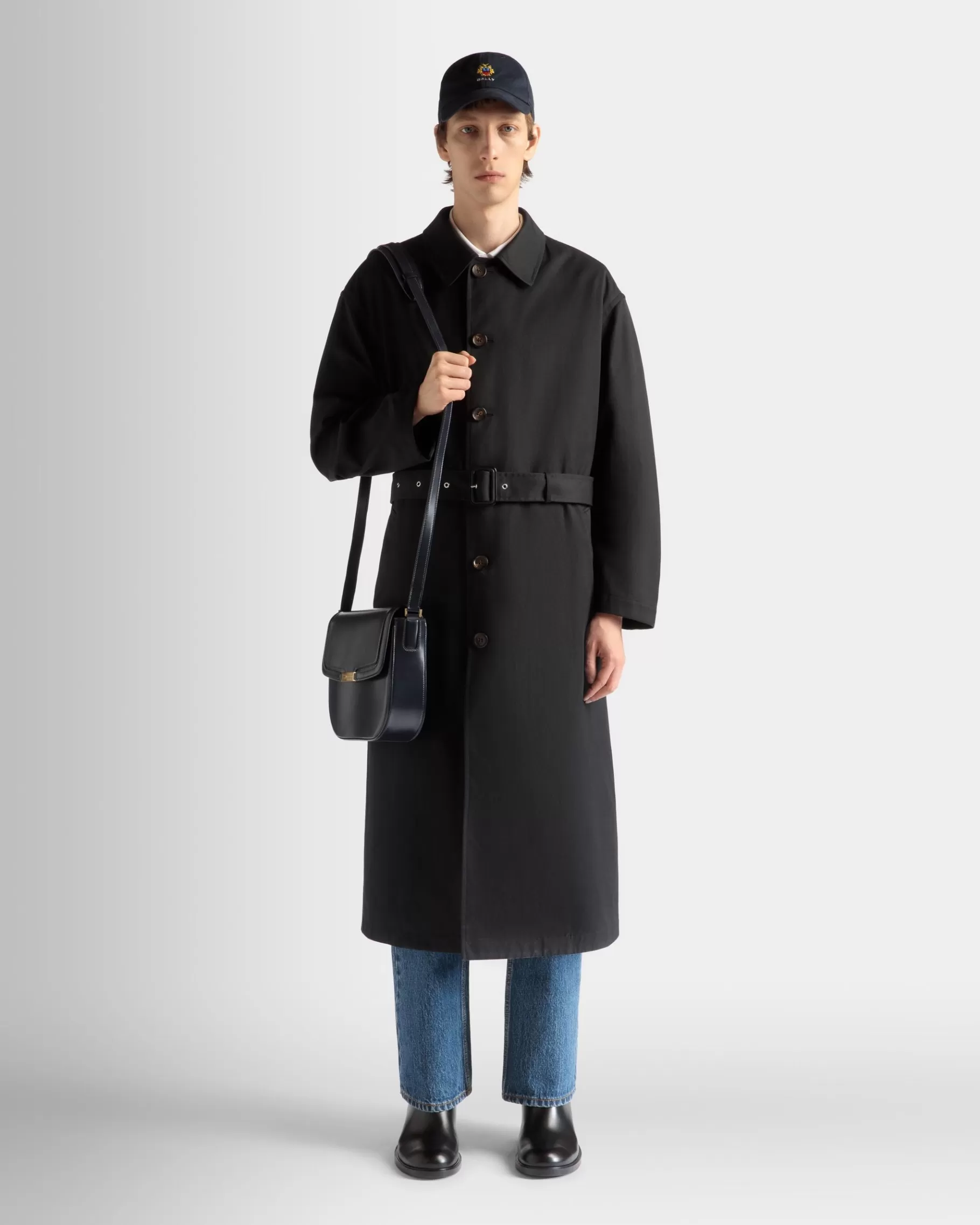 Coats & Jackets<Bally Trench Coat in Navy Mix Cotton Blue