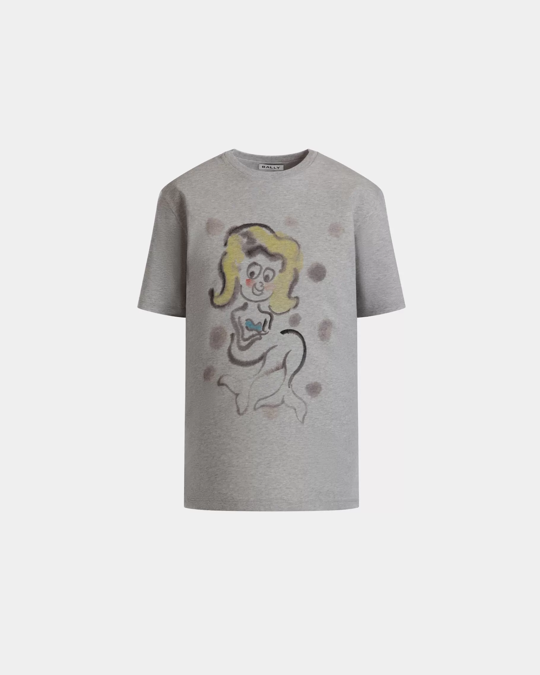 Shirts & T-shirts<Bally T-Shirt With Mermaid Print In Melange Cotton Grey