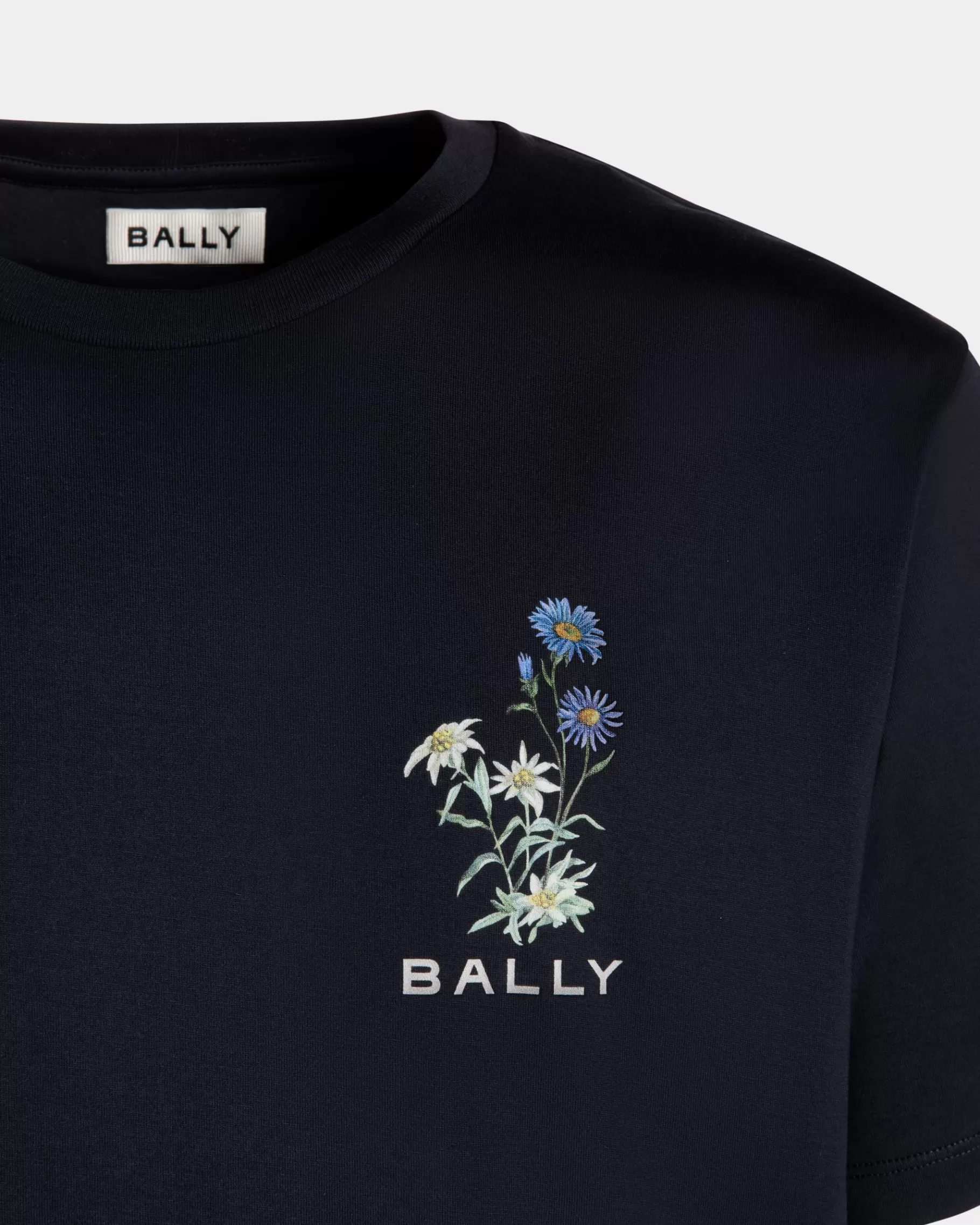 Shirts & T-shirts<Bally T-Shirt With Mountain Flower Print In Navy Cotton Blue