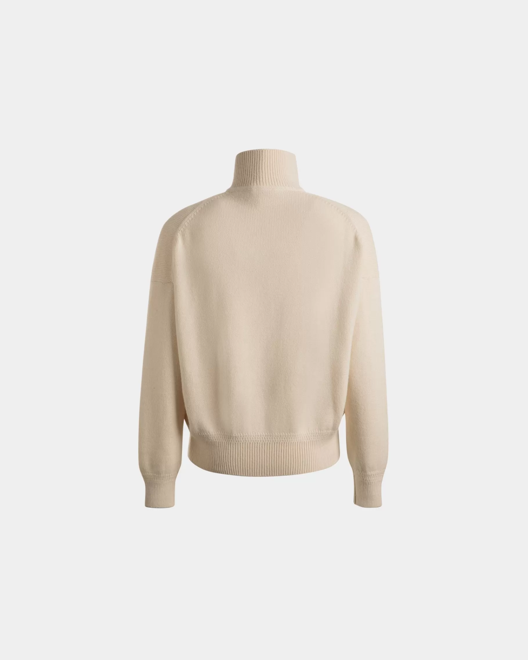 Knitwear<Bally Turtleneck With Crest Logo In Ivory Wool And Silk White