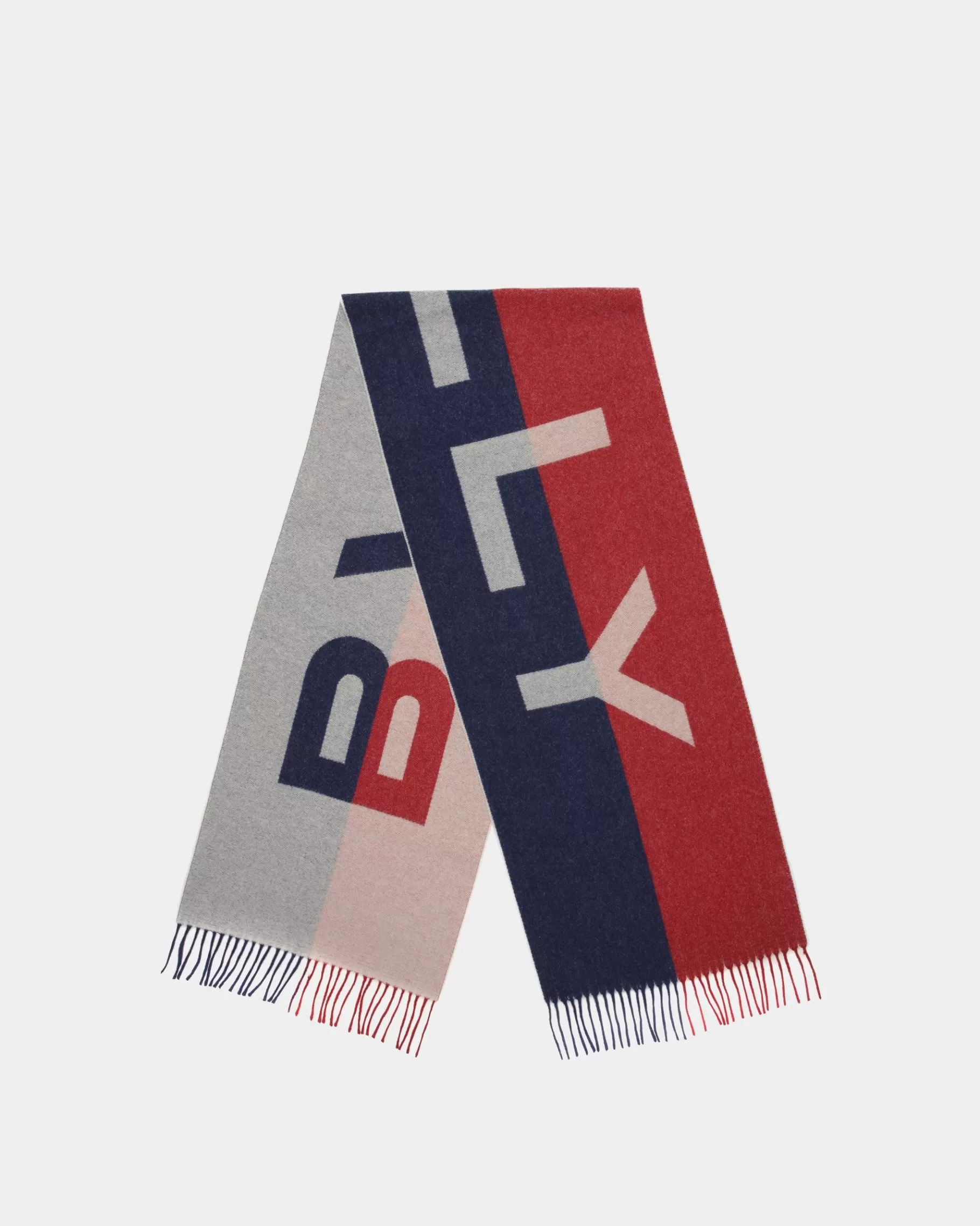 Scarves<Bally Two-Tone Logo Scarf In Deep Ruby And Marine Fabric Red