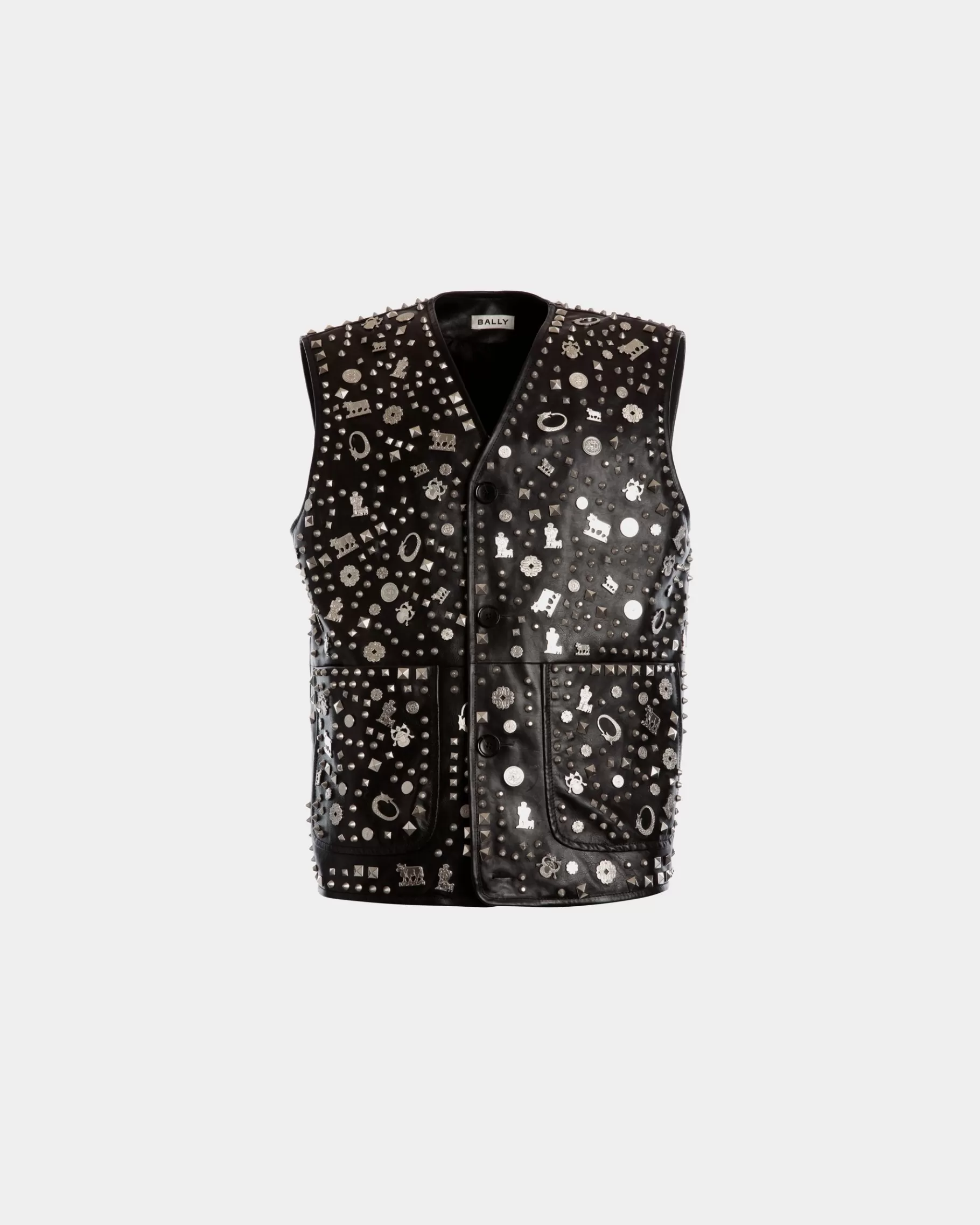 Leather | Coats & Jackets<Bally Vest In Leather with Studs Black