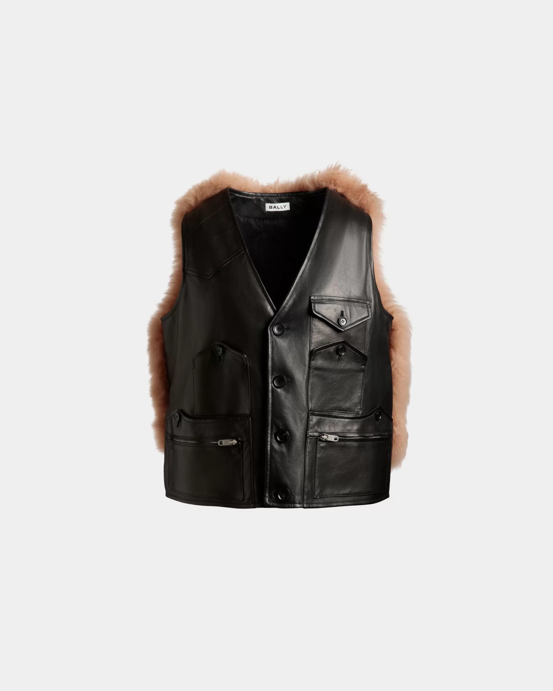 Leather | Coats & Jackets<Bally Vest With Shearling Insert In Leather Black