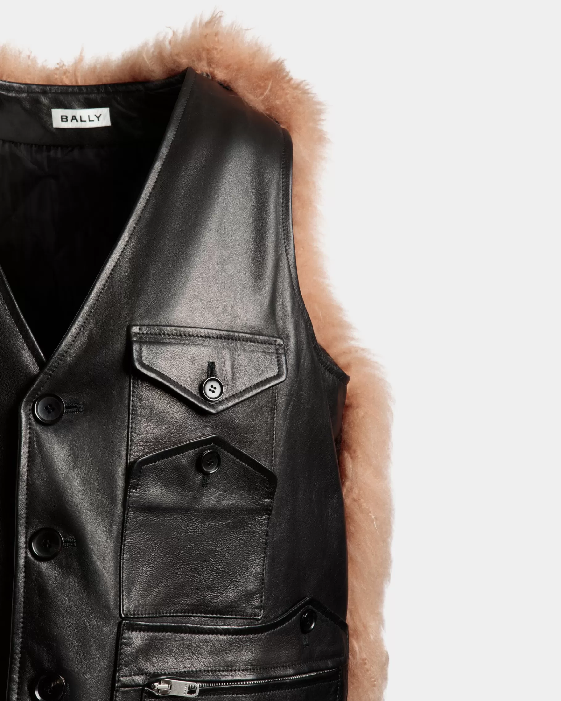 Leather | Coats & Jackets<Bally Vest With Shearling Insert In Leather Black