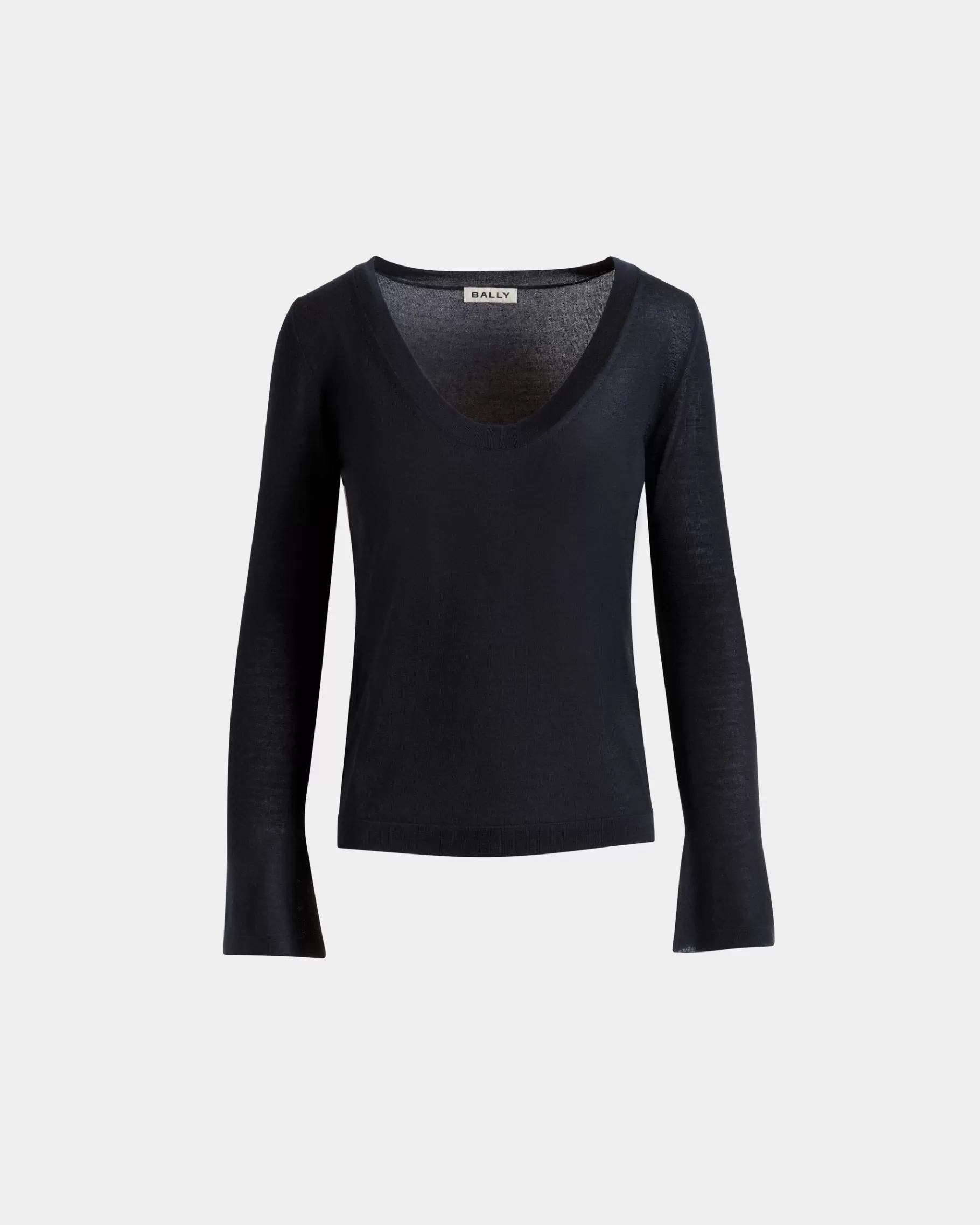 Shirts & T-shirts | Knitwear<Bally V-Neck Knit Top in Navy Cashmere Blue