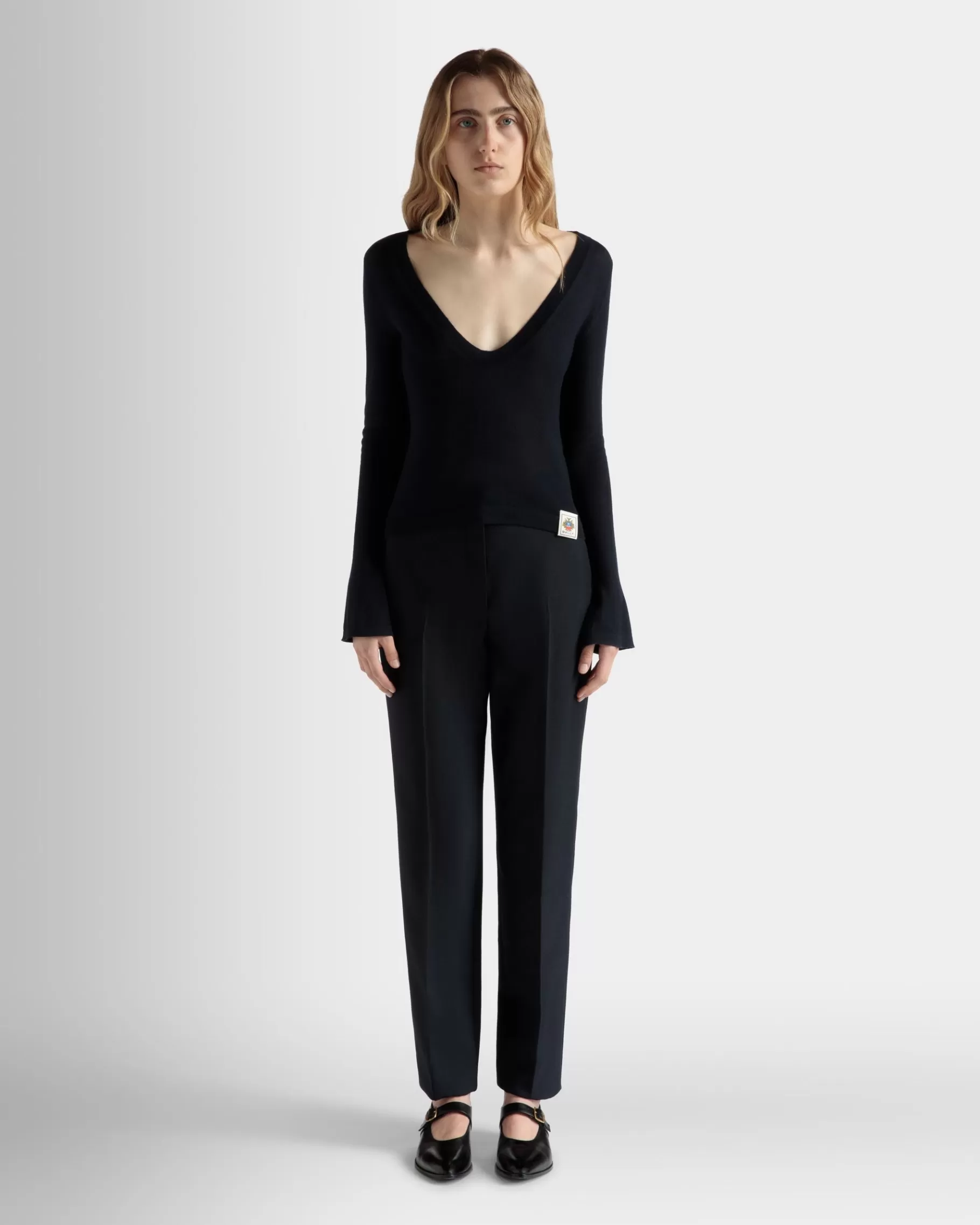 Shirts & T-shirts | Knitwear<Bally V-Neck Knit Top in Navy Cashmere Blue